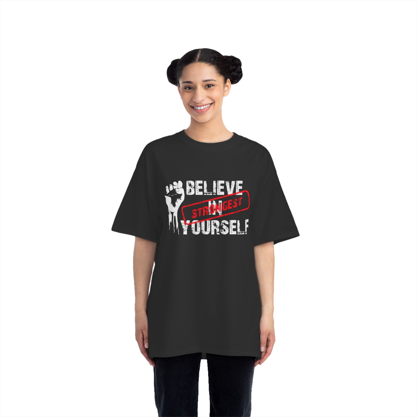 Black "Believe in" Printed Oversized Standard T-Shirt
