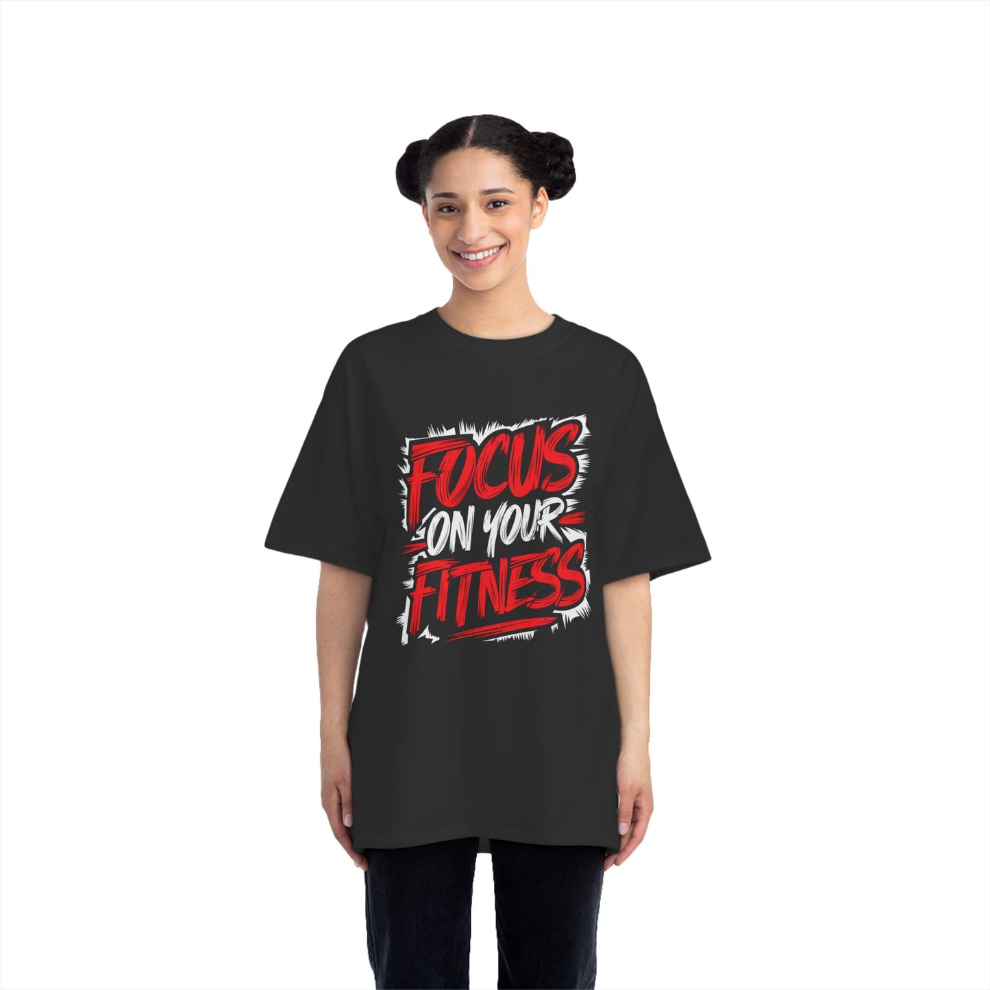 Black "Fitness " Printed Oversized Standard T-Shirt