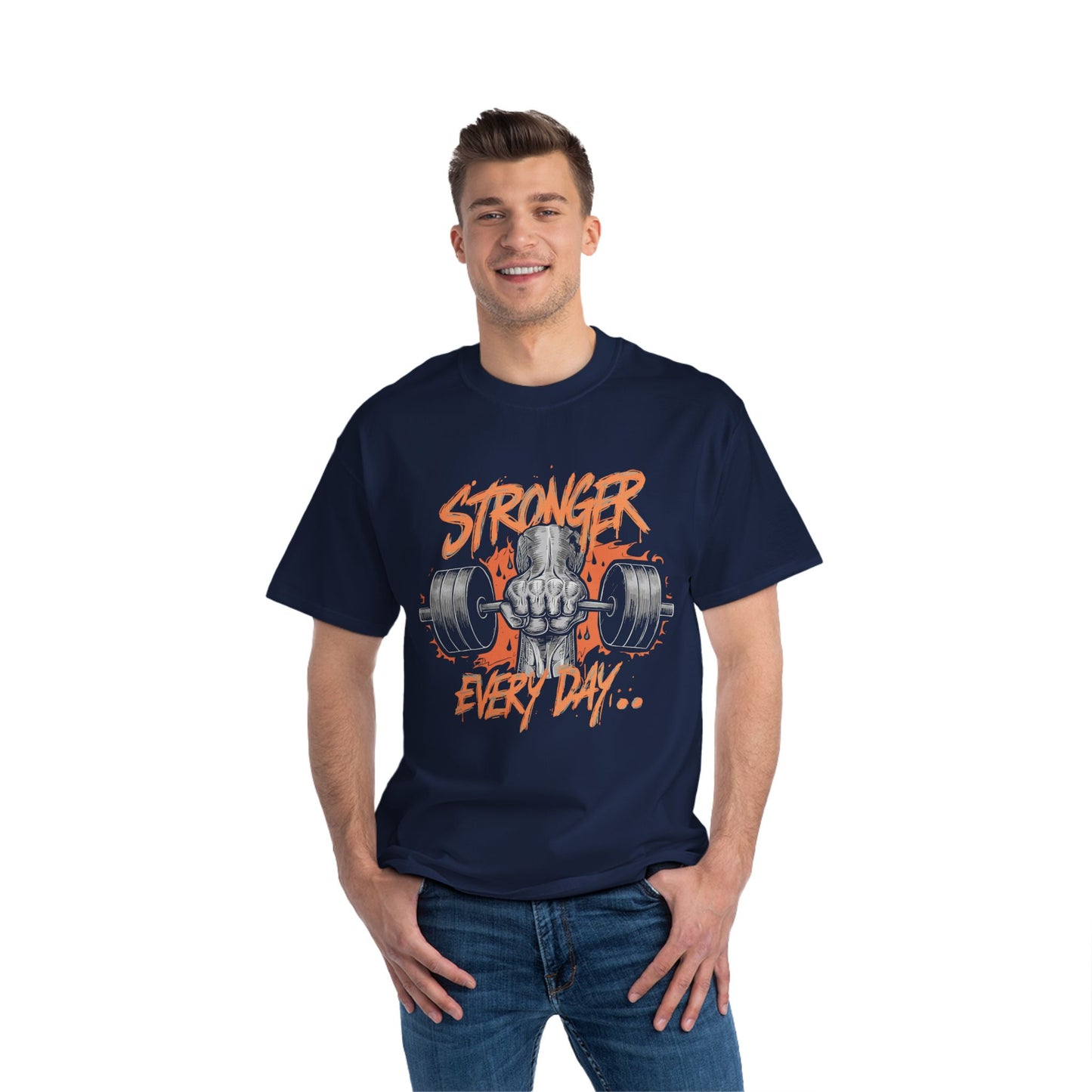 Stronger Every Day Oversized Gym T-Shirt – 100% Cotton | Motivational Fitness Tee
