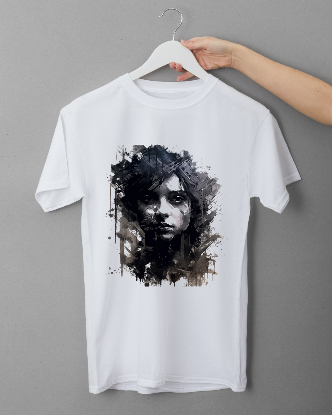Black & White Artistic Face Print T-Shirt – 100% Cotton Regular Fit
