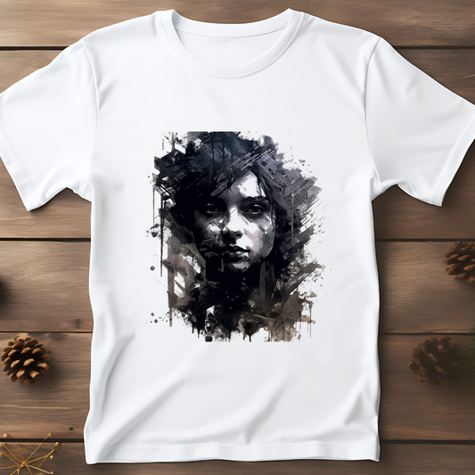 Black & White Artistic Face Print T-Shirt – 100% Cotton Regular Fit
