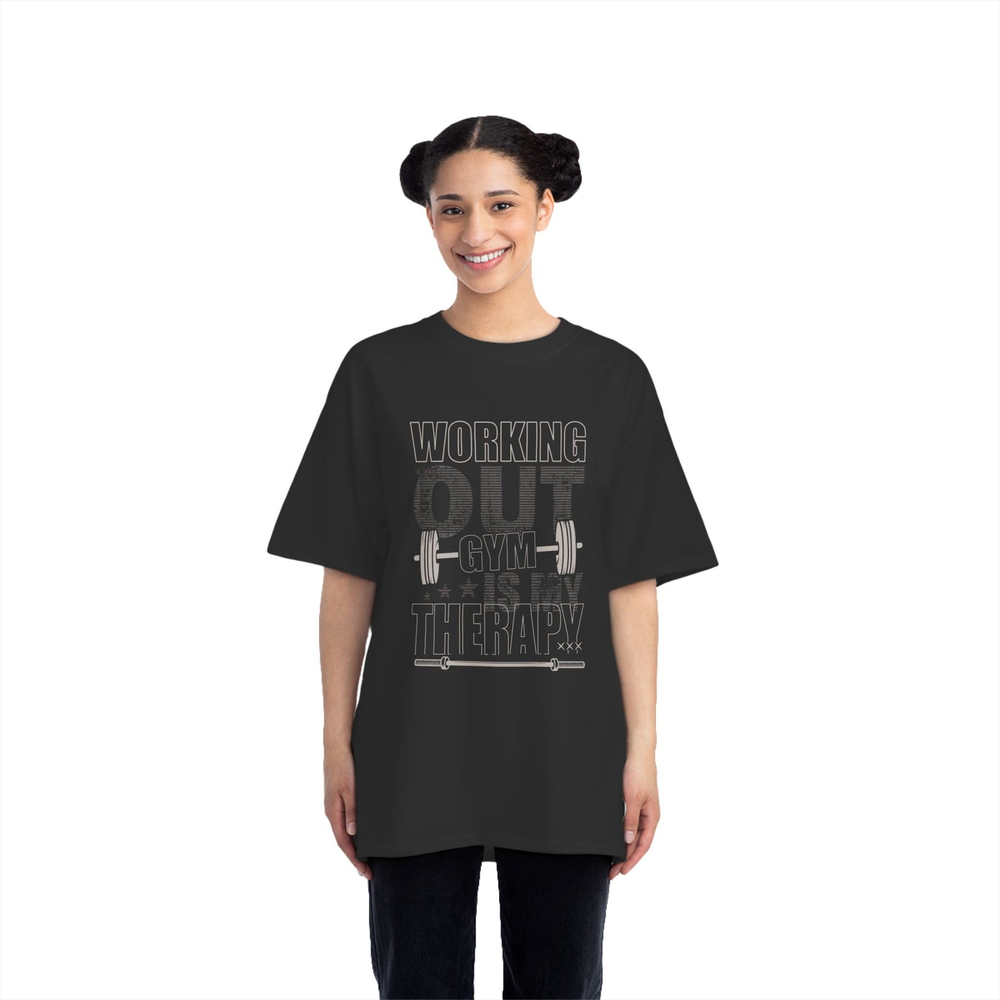 Black "Working Out " Printed  Oversized Standard T-Shirt