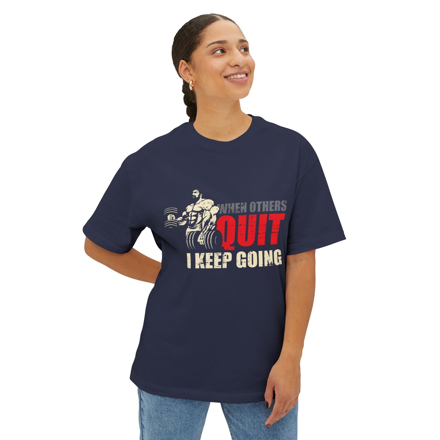 Navy Blue "Keep Going " Printed  Oversized Standard T-Shirt