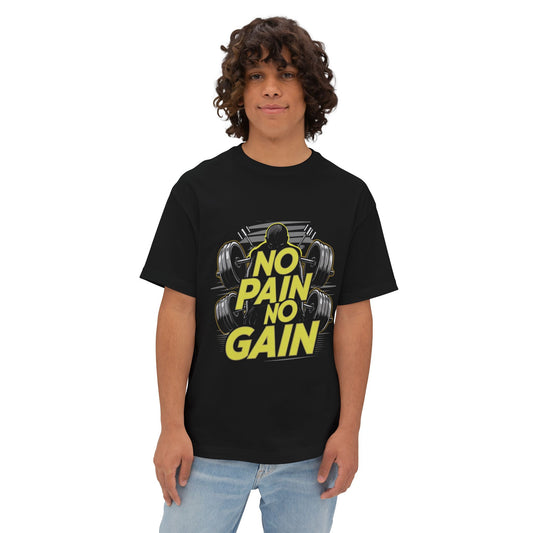 Black "NO PAIN NO GAIN " Printed Oversized Standard T-Shirt