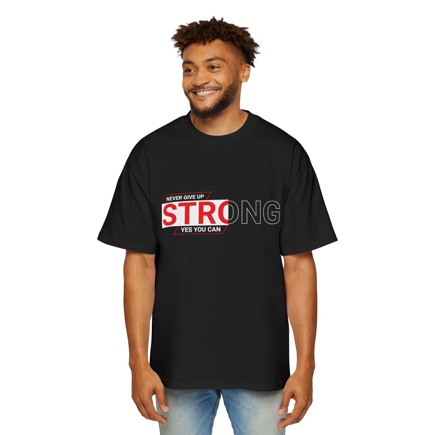 Men's Black "STRONG" Printed Oversized Standard T-Shirt