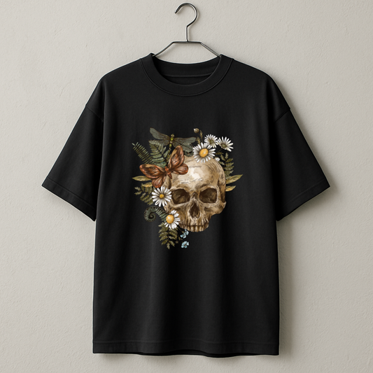 Butterfly & Skull Graphic Tee – 240 GSM Unisex Oversized Fit