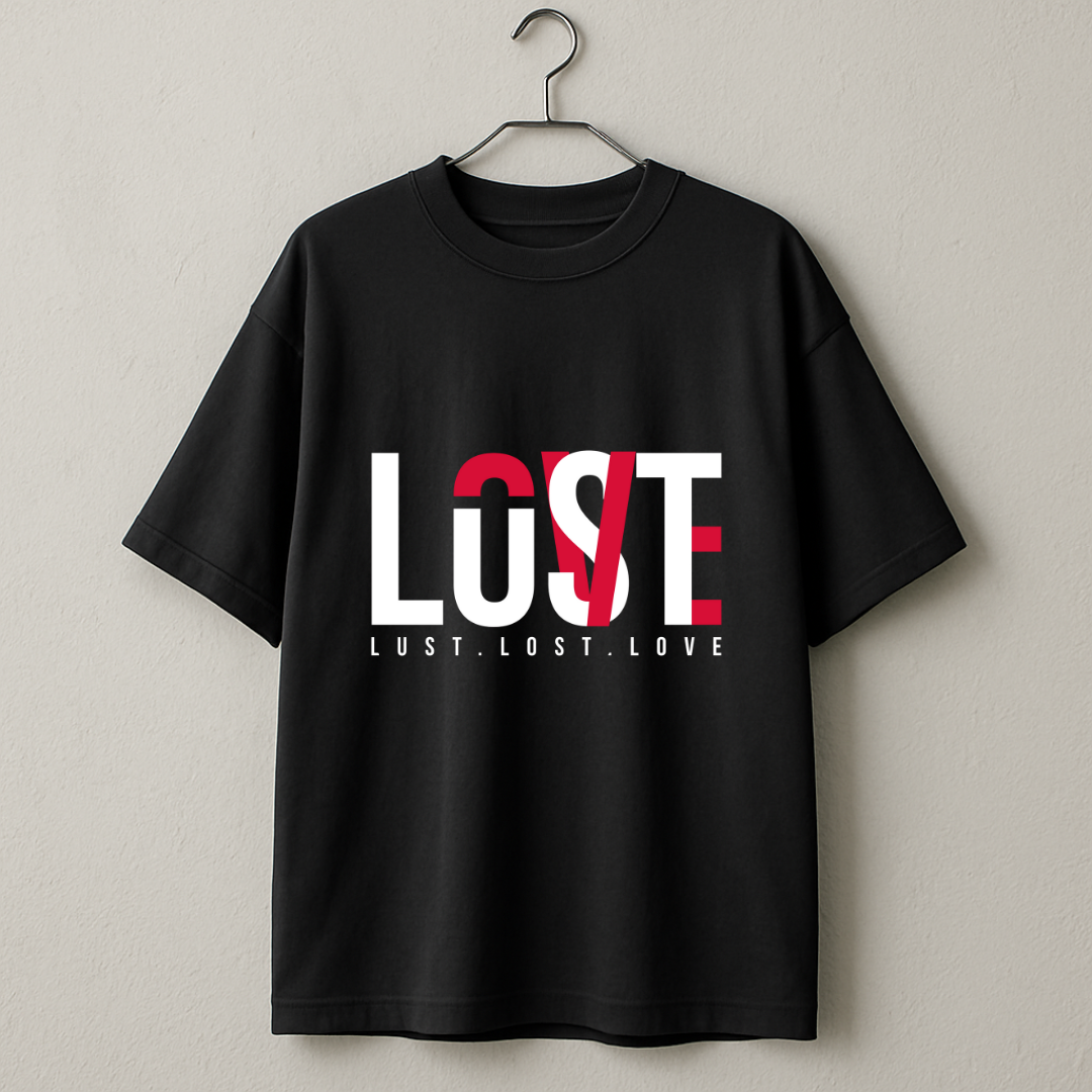 Black "Lost" Printed Oversized Standard T-Shirt