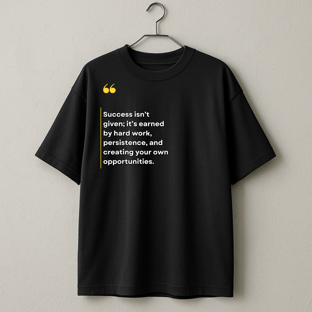 Oversized Black T-Shirt with Motivational Quote – “Success Is Earned”