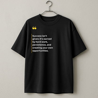 Oversized Black T-Shirt with Motivational Quote – “Success Is Earned”