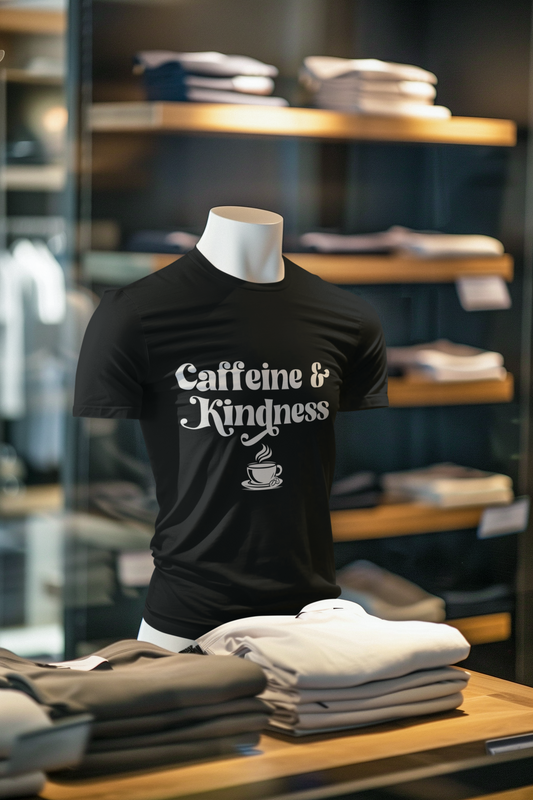 Caffeine & Kindness T-Shirt – 100% Cotton Coffee Lover Tee