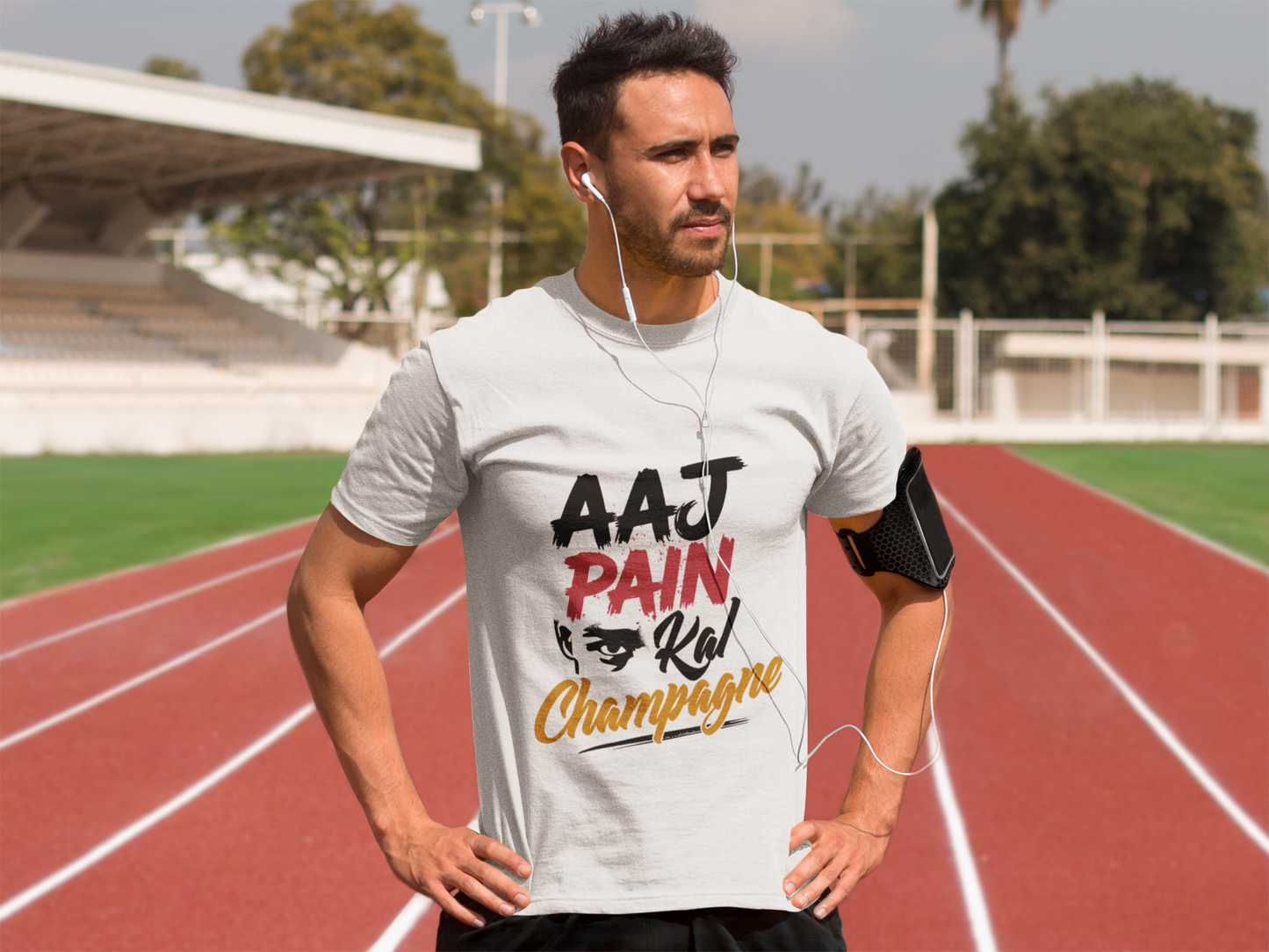Aaj Pain Kal Champagne T-Shirt – Motivational Quote Tee for Men & Women
