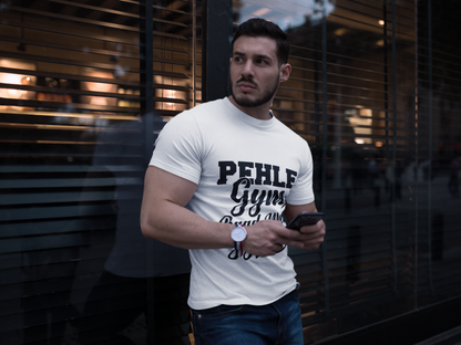 “PEHLE Gym Printed T-Shirt – 100% Cotton | Unisex Regular Fit”