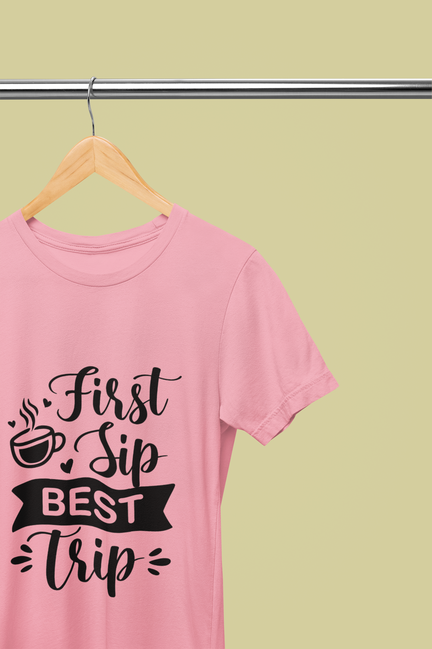 "First Sip Best Trip Printed Unisex T-Shirt – 100% Cotton, Casual Graphic Tee"