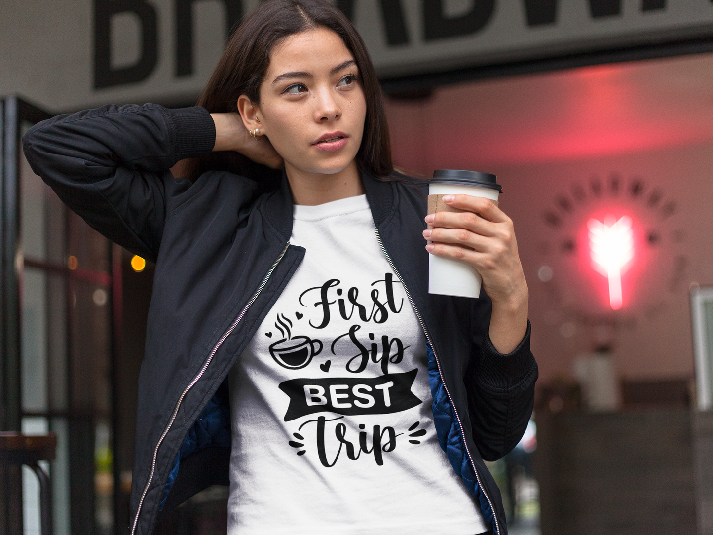 "First Sip Best Trip Printed Unisex T-Shirt – 100% Cotton, Casual Graphic Tee"