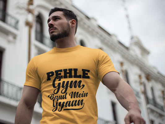 “PEHLE Gym Printed T-Shirt – 100% Cotton | Unisex Regular Fit”
