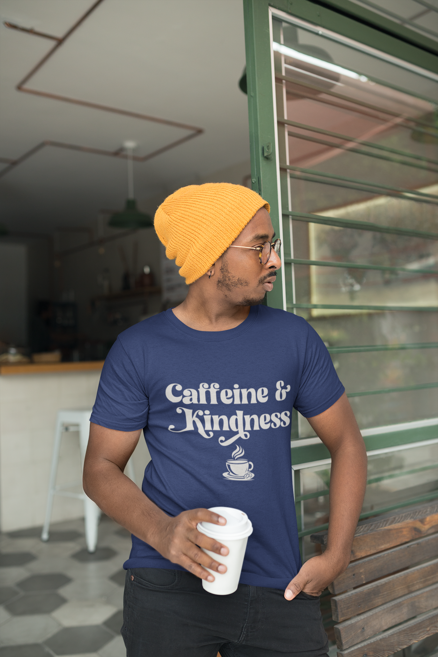 Caffeine & Kindness T-Shirt – 100% Cotton Coffee Lover Tee