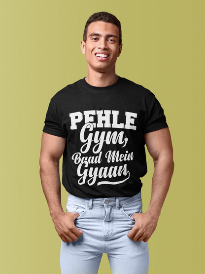 “PEHLE Gym Printed T-Shirt – 100% Cotton | Unisex Regular Fit”