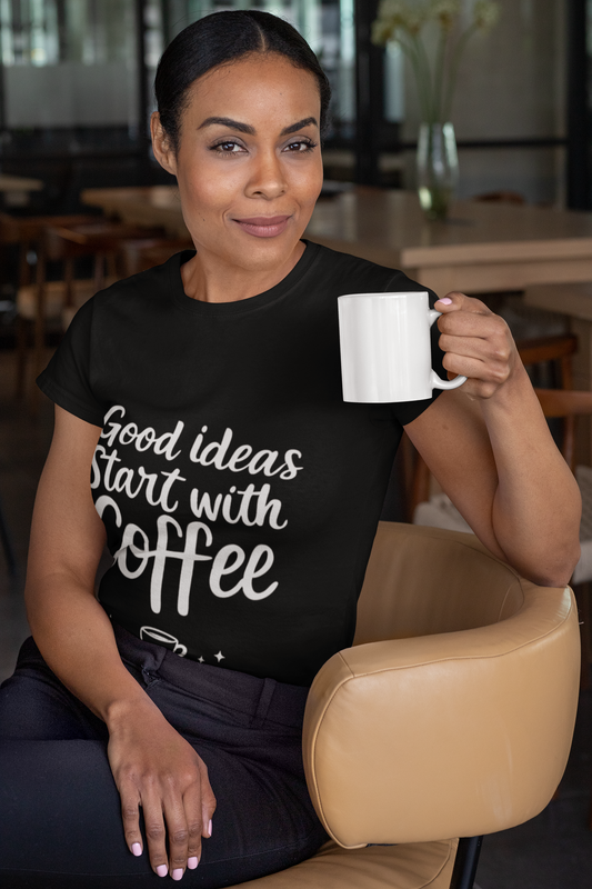 "Good Ideas Start with Coffee Printed Unisex T-Shirt – 100% Cotton, Casual Graphic Tee"